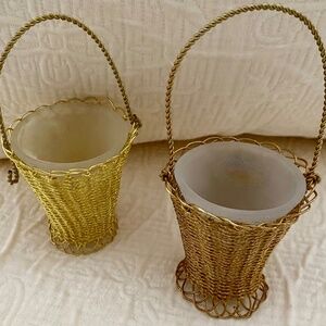 Vintage Brass Woven Metal Baskets, Candle Holders. Flower Vases.